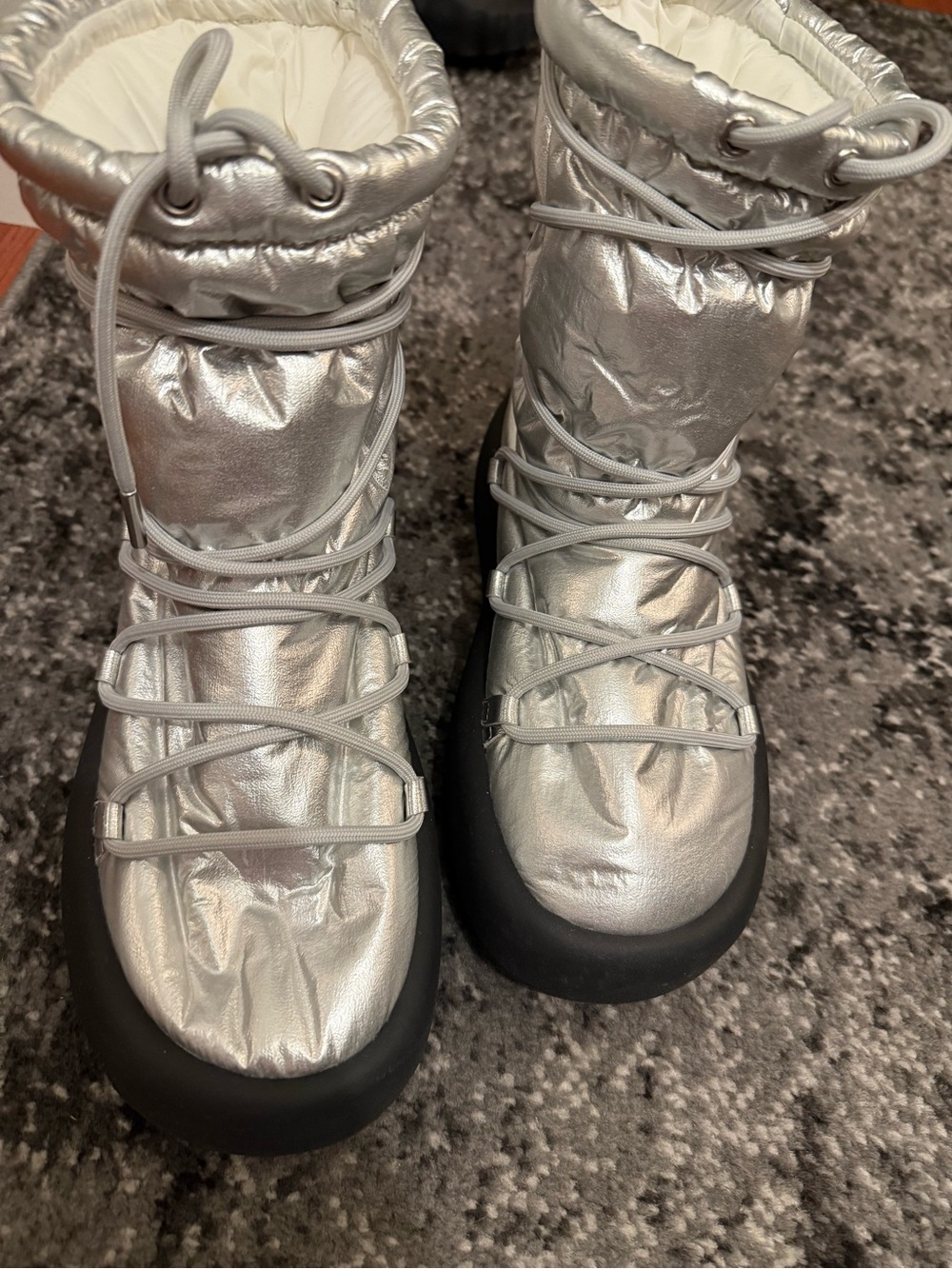 RAYE Silver Quilted Winter Lace-Up Boots
